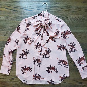 Ann Taylor Bow Neck Frill Top Shirt Blouse Pink